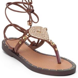 VENUS Brown Gladiator Sandals with Gold Accents